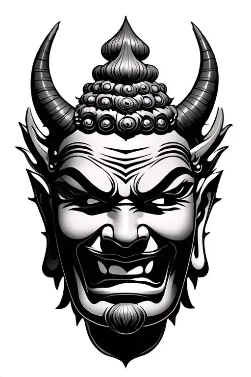 Japanese Devil Mask With Buddha Face In Between