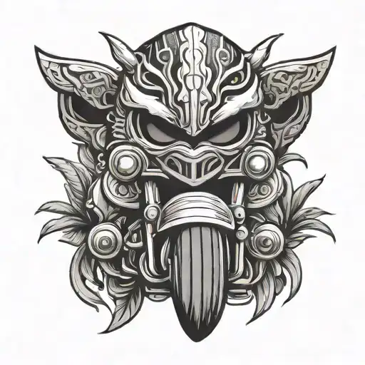 Hayabusa Motorcycle Merging With A Traditional Hawaiian Tiki Mask