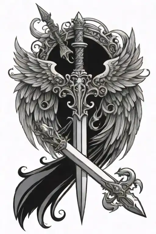 Gothic Wings With Sword Between
