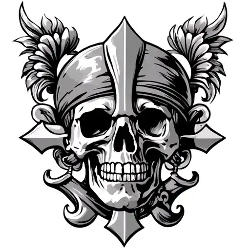 Fleur De Lys With The Holy Michel With The Lorraine Cross And Pirate Pirate Melanged Head