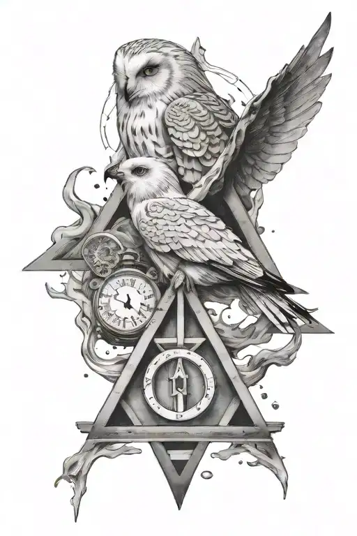 Deathly Hallows In A Water With Hedwig A In The Air