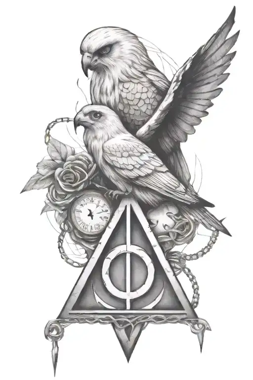 Deathly Hallows Symbol On A Chain With Hedwiga Flying And Holding The Chain
