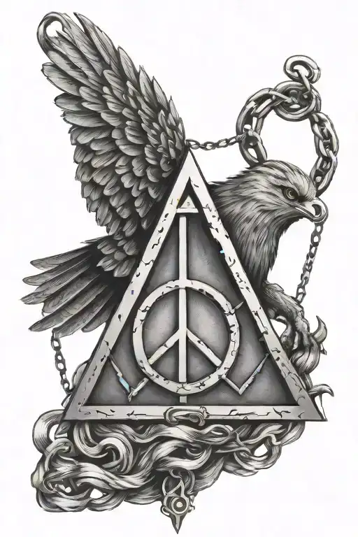 Deathly Hallows Symbol On A Chain With Hedwiga Flying And Holding The Chain