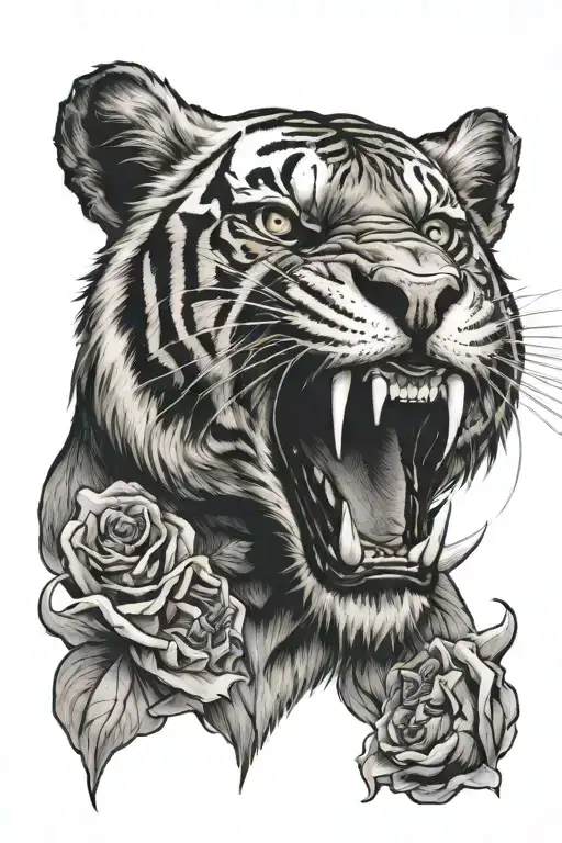 Tiger With Skull In Mouth Open