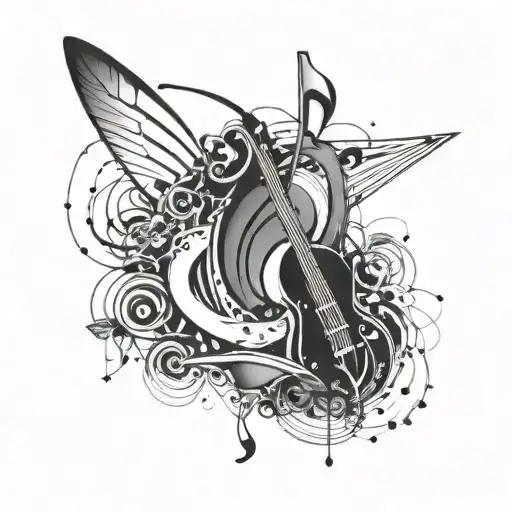 An Abstract Design Combining Music And Emo Elements With A Tx2 Theme That Says Swing At Me