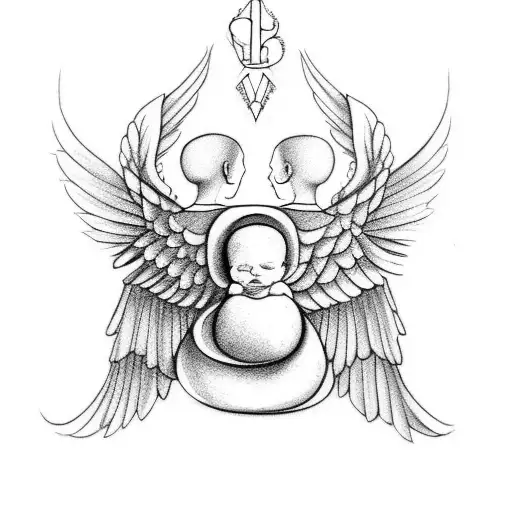 Outline Of Mother And Baby With Wings