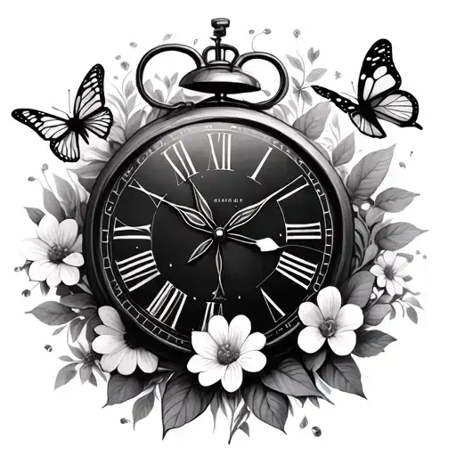 2 Time Clocks With Flowers And Butterflies In The Background