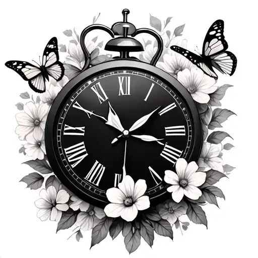 2 Time Clocks With Flowers And Butterflies In The Background