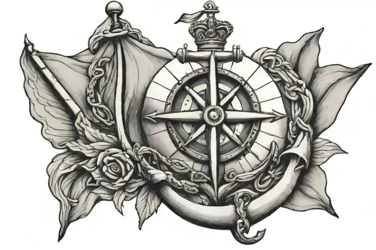 Ship Flag Of Britain Anchor Planet With Compass