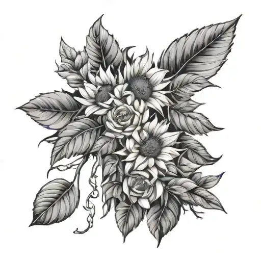 Wrap Around Bonsi Tree Branch And Leaf's With Oranges And Sunflowers On Tricep