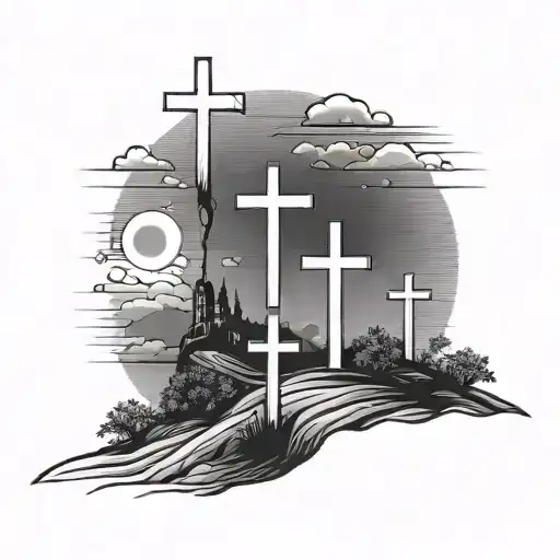 Three Crosses On A Hill Dark Sky