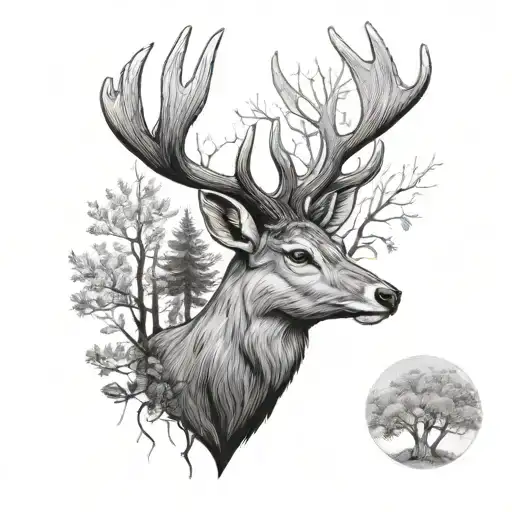 Deer Head With Trees