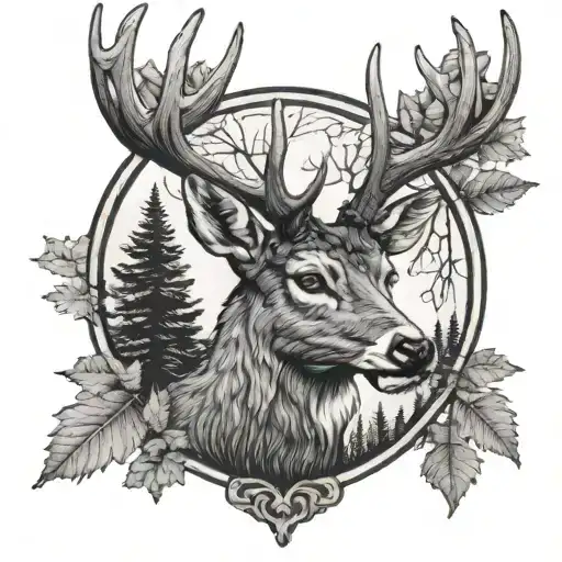 Deer Head With Trees Looking Through Lens