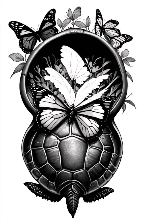 Turtle With Butterflies Inside Shell