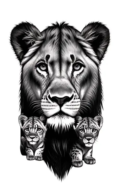 Lioness Head 2 Lion Cubs