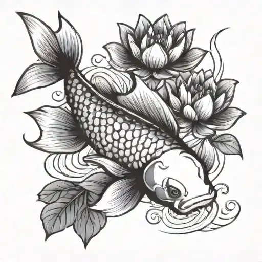 Japanese Tradition Koi Fish With Lotus Flower