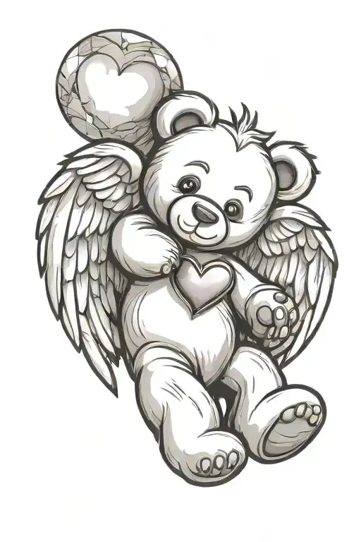 Simple Design Of A Teddy Bear With Angel Wings And A Heart Shaped Gem