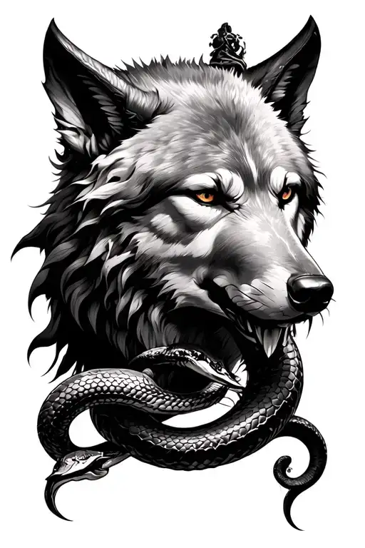 Caduece With The Devil Snake And A Wolf