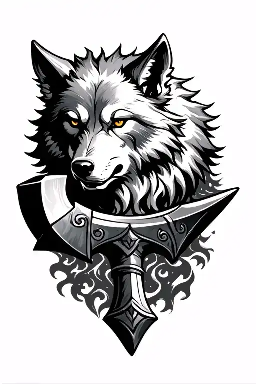 Wolf Viking Anvil Hammer Gothic Sea Waves Fire Night