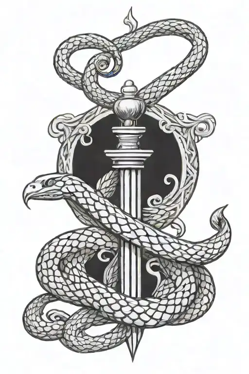 Based Off An Orthodox Bishop's Staff Two Snakes Intertwined Around A Sword