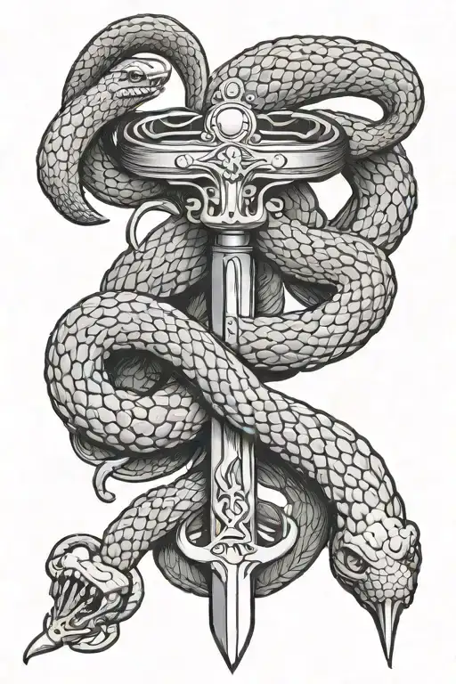 Based Off An Orthodox Bishop's Staff Two Snakes Wrapped Around A Sword