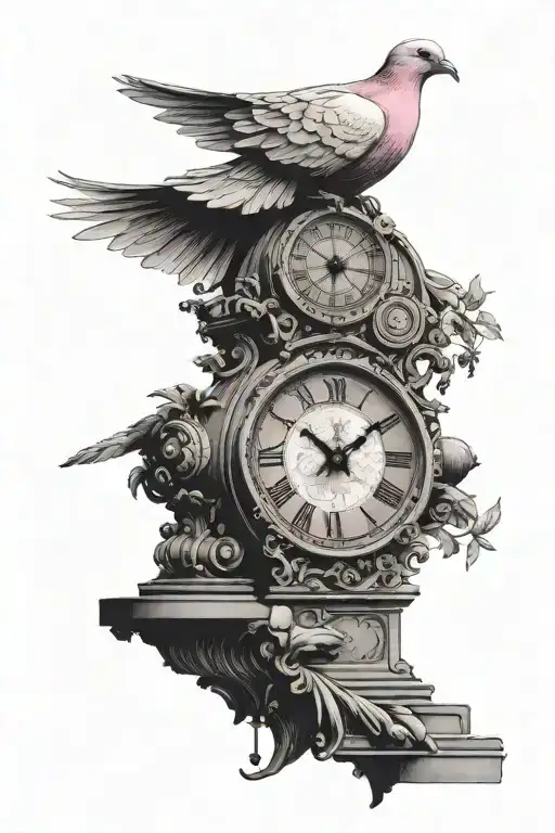 Pink Clock Dove And Roman Monument