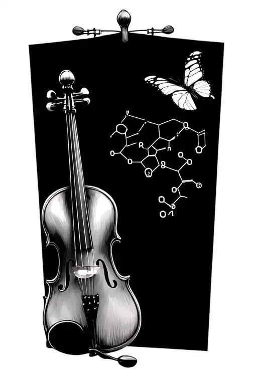 Violin With Butterfly And Serotonin Chemical Structure