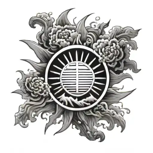 Japanese Rising Sun With Japanese Character