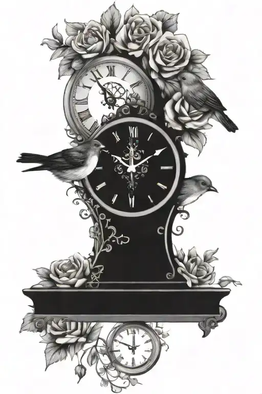 Three Clocks And Flowers Intertwined With A Robin