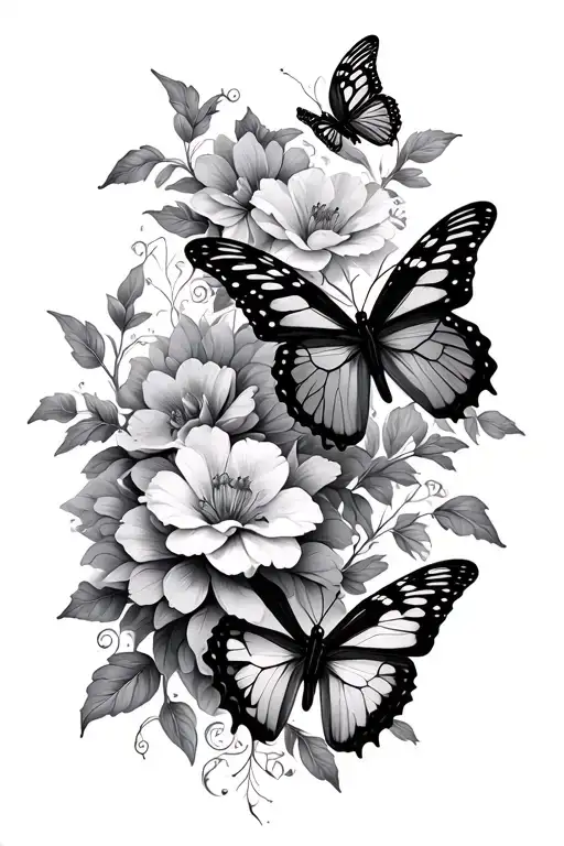 Flowers And Butterflies Intertwined
