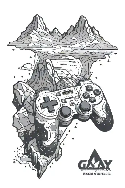 A Video Game Controller Morphing Into A Mountain Range With A Galaxy Background