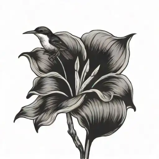 Calla Lilly Flower With Wren Bird Perched
