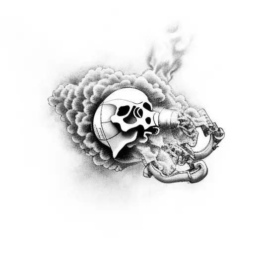Full Leg Sleeve Tattoo Of A Raven Skull Gas Mask And Smoke
