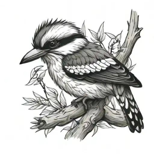 Kookaburra On Gum Tree Branch Traditional Black