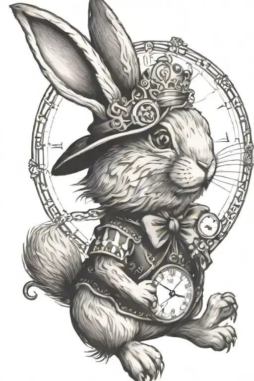 Rabbit From Alice In Wonderland With Watch And Some Detail Background
