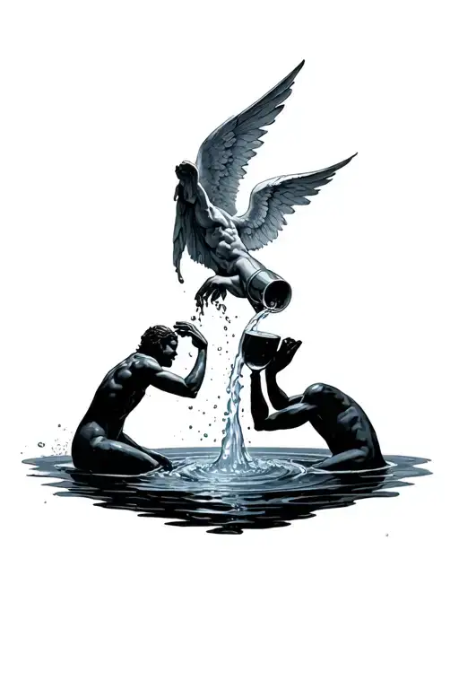 Angel Pouring Water In Soul And Devil Drinking It