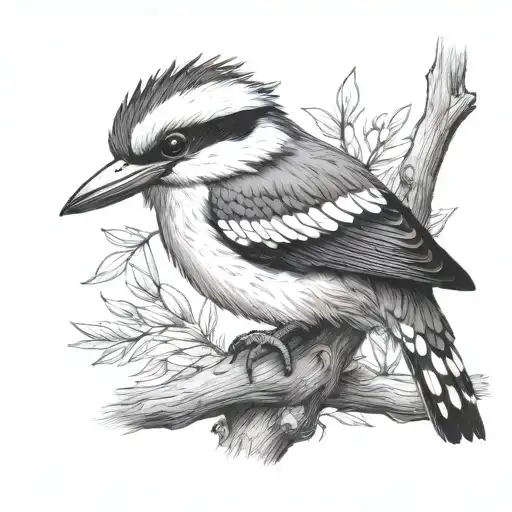 Kookaburra On Gum Tree Branch Traditional Black