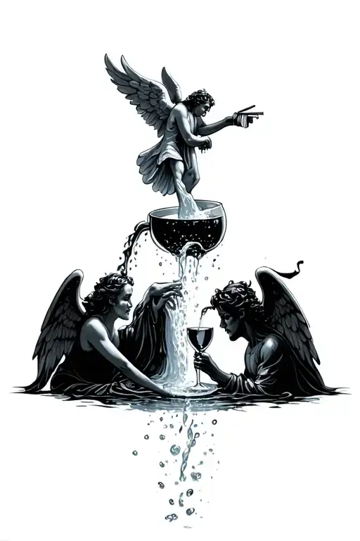 Angel Pouring Water In Soul And Devil Drinking It On Straw