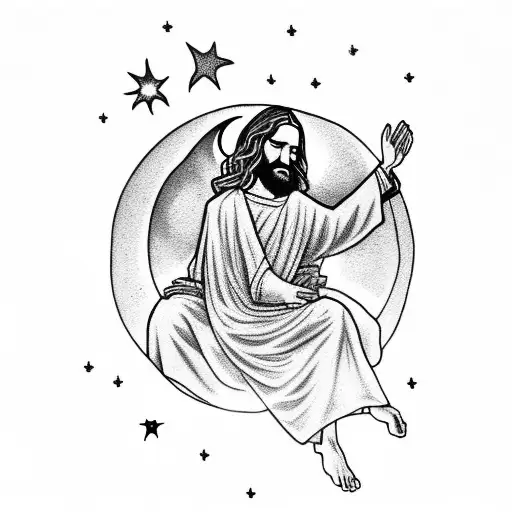 Jesus Praying Under The Moon And Stars At Night In The Forest
