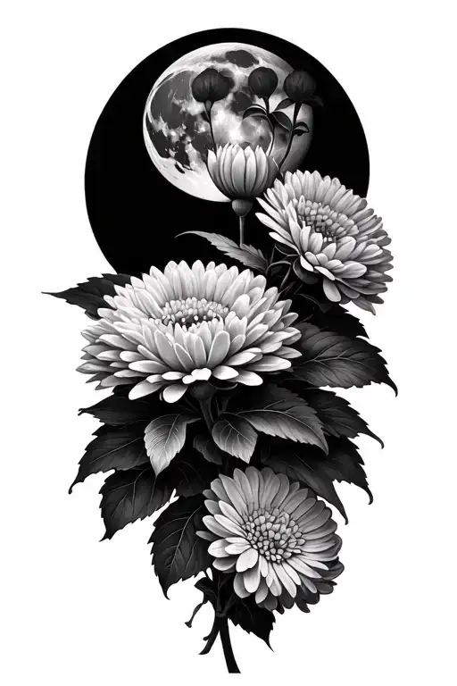 Full Moon Looking Over Chrysanthemum Flower