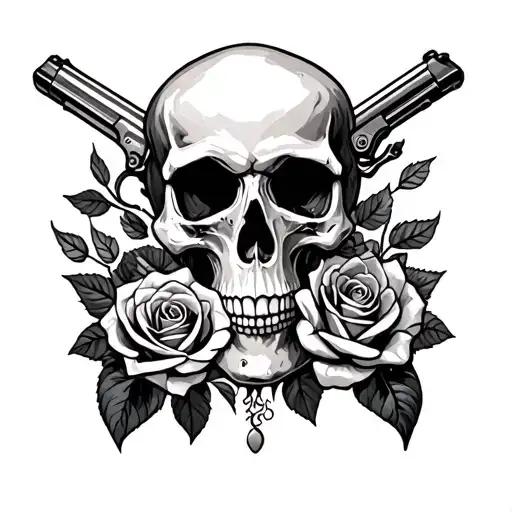 Skull And Roses And Guns