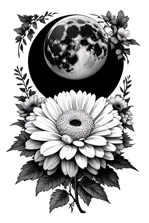 Full Moon Looking Over Chrysanthemum Flower