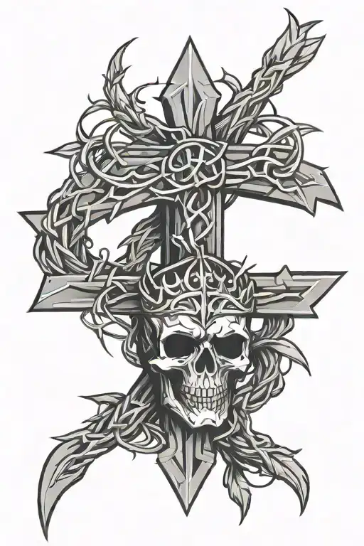 Cross With Crown Of Thorns Wrapped