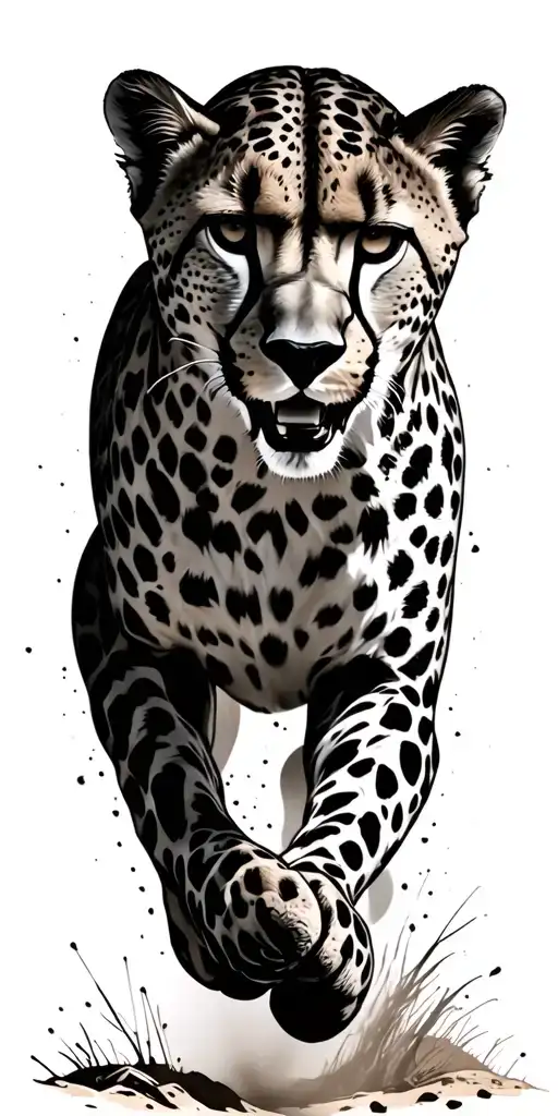 Cheetah Sprinting Towards A Mountain