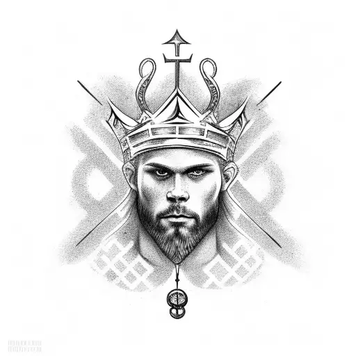 Nordic God With A Crown And Vegvisir