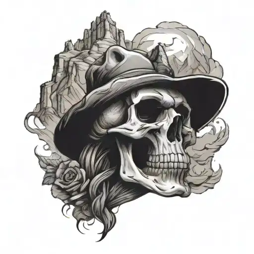 Western Skull And Mountain Arm Sleeve