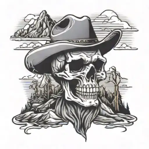 Western Skull And Mountains