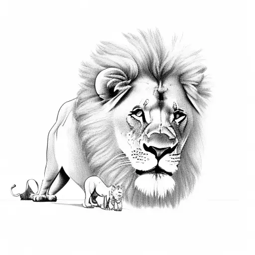 A Dad Lion Teaching His Lion Cubs Important Life Lessons