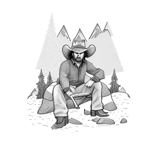 Cowboy Sitting By A Fire With Mountains In The Background
