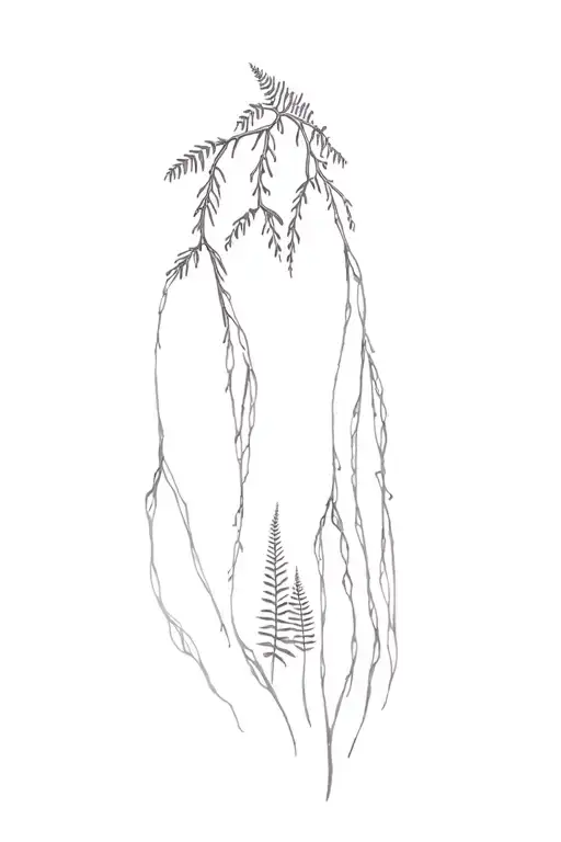 Forest Scene And Ferns At The Bottom